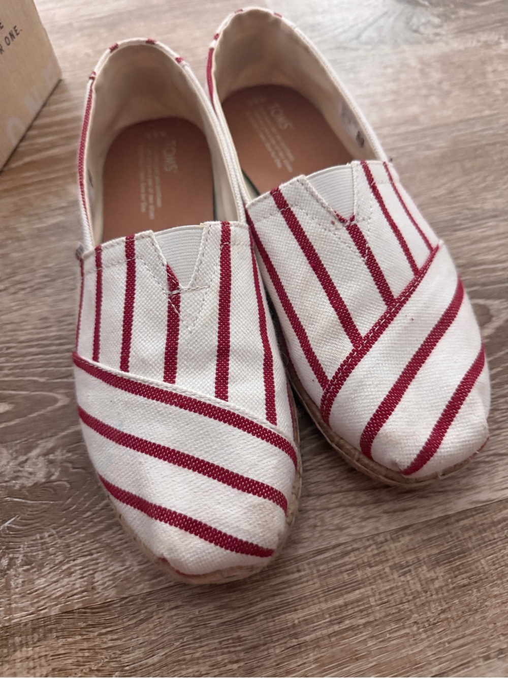 Toms White Espadrilles with Red Stripes